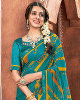 Vishal Prints Teal Blue Printed Georgette Saree With Border