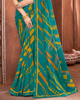 Vishal Prints Teal Blue Printed Georgette Saree With Border