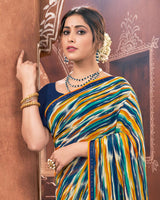 Vishal Prints Navy Blue Printed Georgette Saree With Border