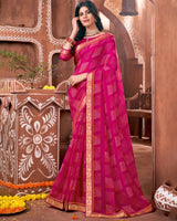 Vishal Prints Hot Pink Printed Georgette Saree With Border