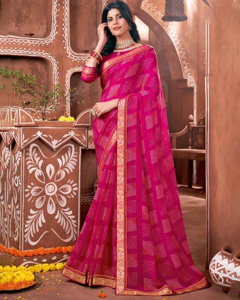 Vishal Prints Hot Pink Printed Georgette Saree With Border