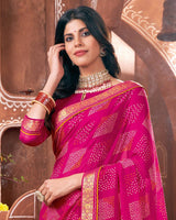 Vishal Prints Hot Pink Printed Georgette Saree With Border