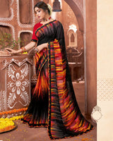 Vishal Prints Black Printed Georgette Saree With Border