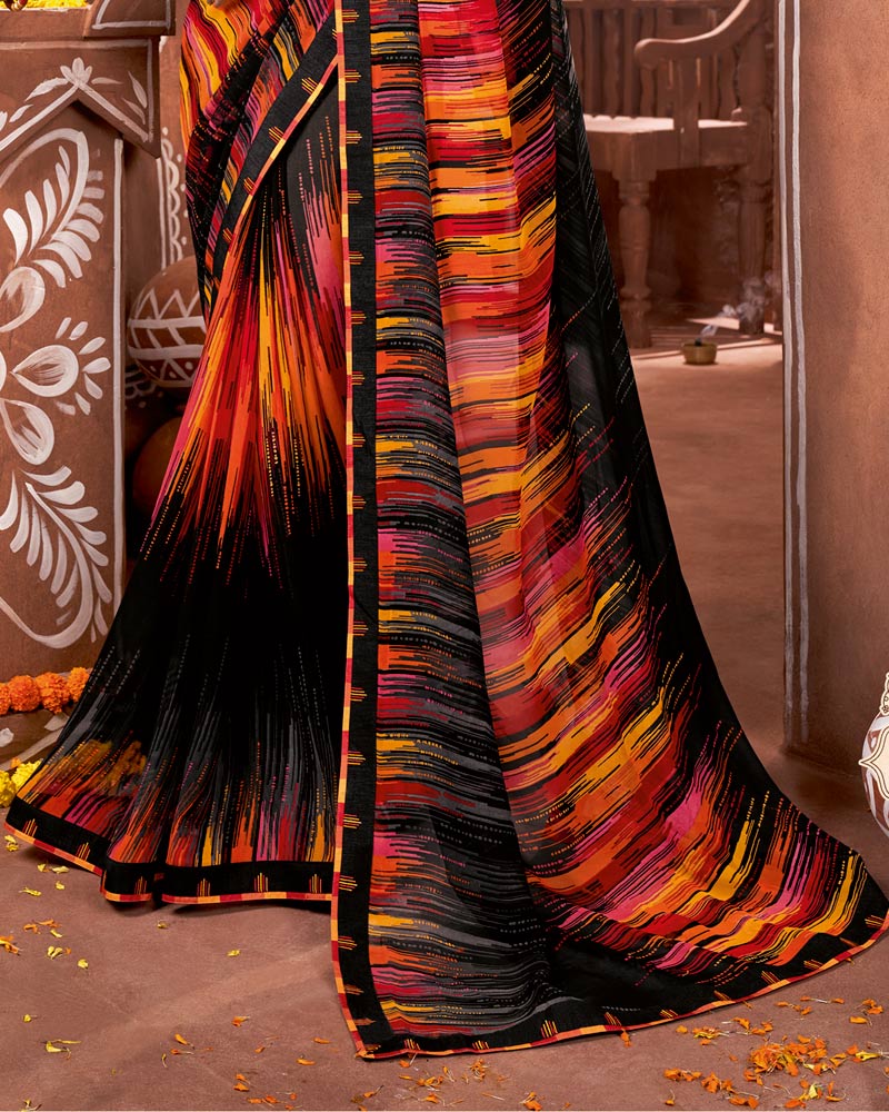 Vishal Prints Black Printed Georgette Saree With Border