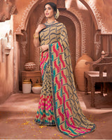 Vishal Prints Sand Brown Printed Georgette Saree With Border