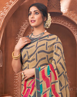 Vishal Prints Sand Brown Printed Georgette Saree With Border