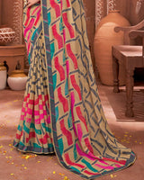 Vishal Prints Sand Brown Printed Georgette Saree With Border