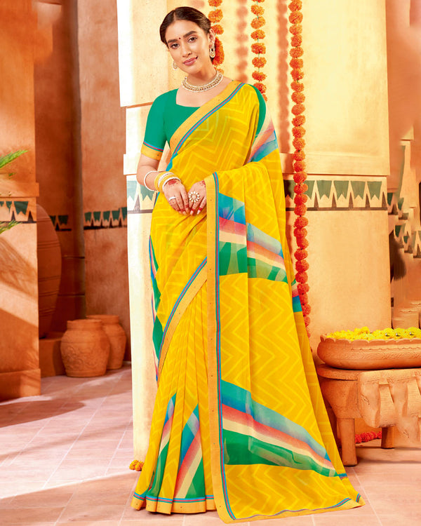 Vishal Prints Yellow Printed Georgette Saree With Border