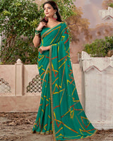 Vishal Prints Teal Green Printed Georgette Saree With Fancy Border