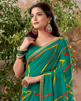 Vishal Prints Teal Green Printed Georgette Saree With Fancy Border