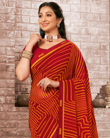 Vishal Prints Dark Red Printed Georgette Saree With Fancy Border