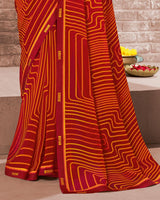 Vishal Prints Dark Red Printed Georgette Saree With Fancy Border