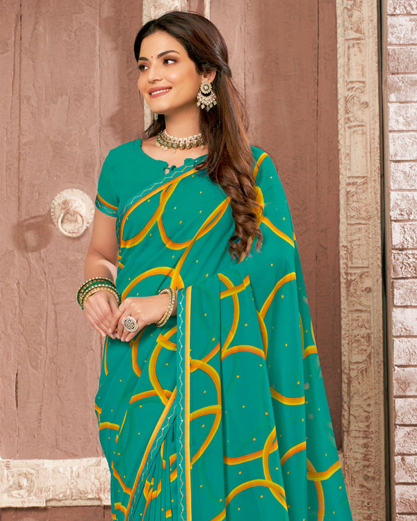 Vishal Prints Teal Green Printed Georgette Saree With Fancy Border