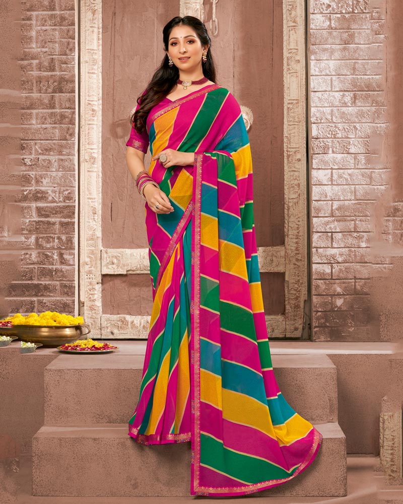 Vishal Prints Hot Pink Printed Georgette Saree With Fancy Border