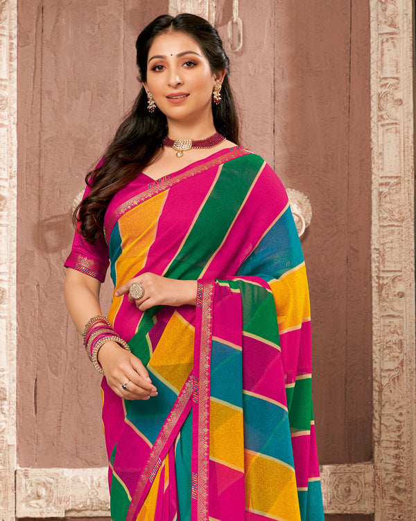 Vishal Prints Hot Pink Printed Georgette Saree With Fancy Border