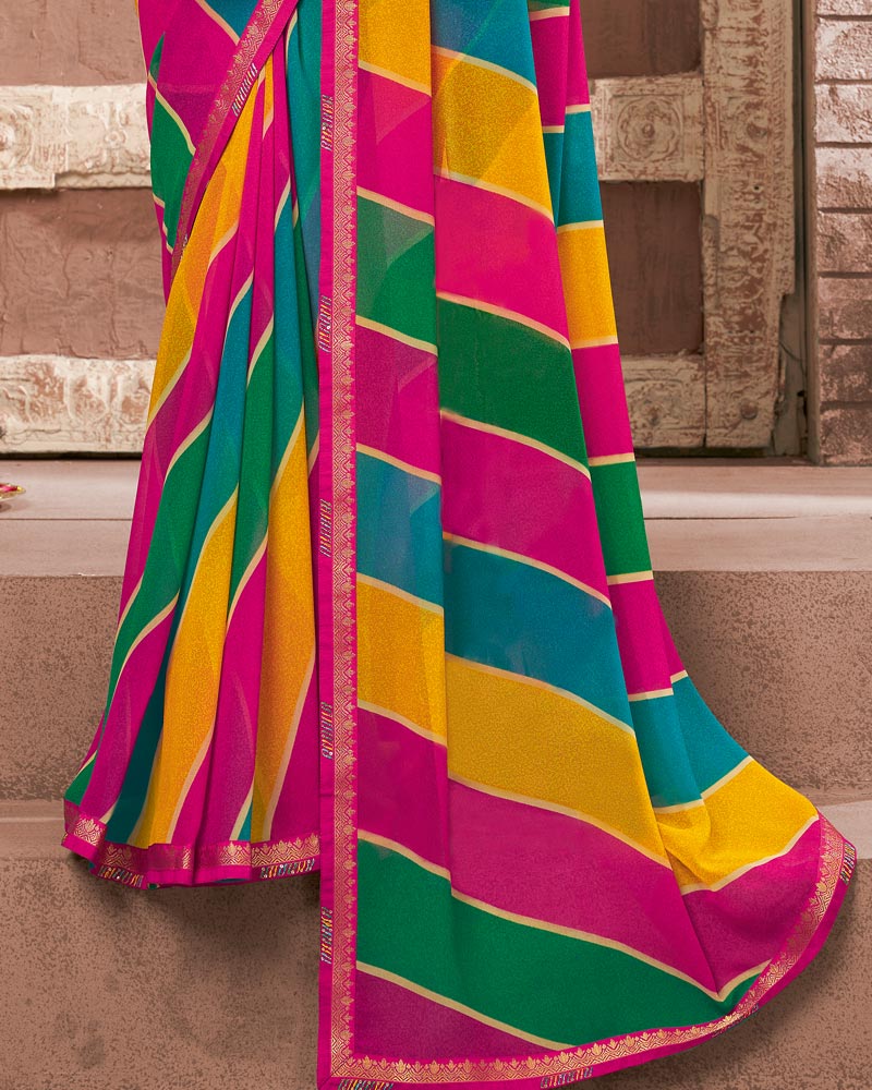 Vishal Prints Hot Pink Printed Georgette Saree With Fancy Border