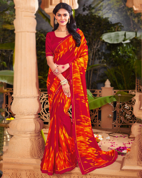 Vishal Prints Burgundy Printed Georgette Saree With Fancy Border