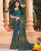 Vishal Prints Navy Blue Printed Georgette Saree With Fancy Border