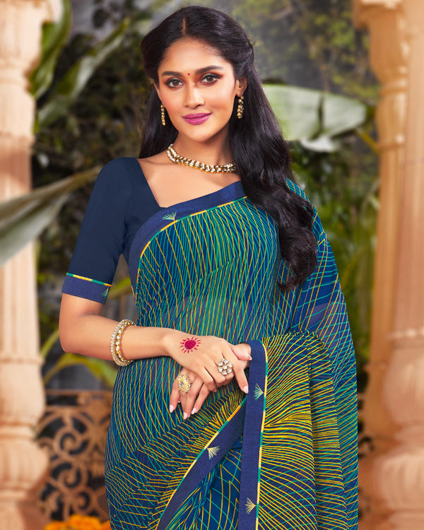 Vishal Prints Navy Blue Printed Georgette Saree With Fancy Border