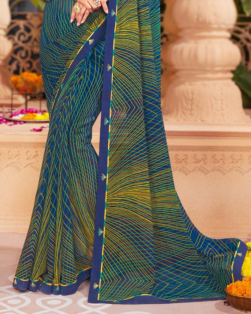 Vishal Prints Navy Blue Printed Georgette Saree With Fancy Border