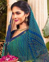 Vishal Prints Navy Blue Printed Georgette Saree With Fancy Border