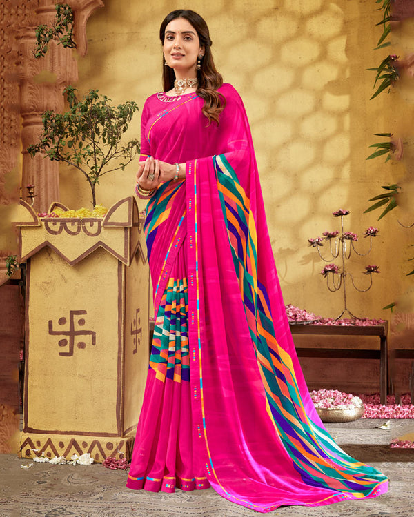 Vishal Prints Hot Pink Printed Georgette Saree With Fancy Border