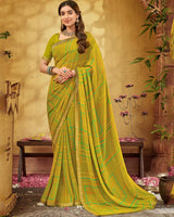 Vishal Prints Olive Green Printed Georgette Saree With Fancy Border