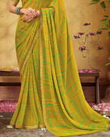 Vishal Prints Olive Green Printed Georgette Saree With Fancy Border