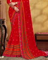 Vishal Prints Cherry Red Printed Georgette Saree With Fancy Border