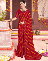 Vishal Prints Dark Red Printed Georgette Saree With Fancy Border