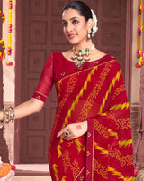 Vishal Prints Dark Red Printed Georgette Saree With Fancy Border