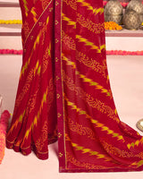 Vishal Prints Dark Red Printed Georgette Saree With Fancy Border