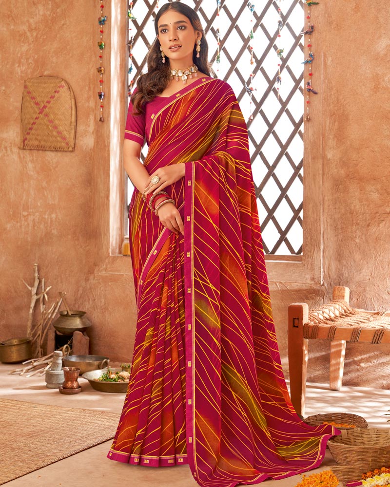 Vishal Prints Burgundy Printed Georgette Saree With Fancy Border