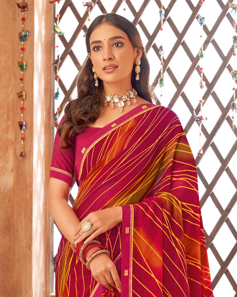 Vishal Prints Burgundy Printed Georgette Saree With Fancy Border