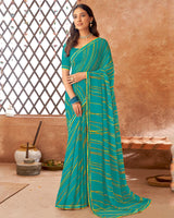 Vishal Prints Teal Blue Printed Georgette Saree With Fancy Border