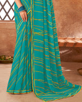 Vishal Prints Teal Blue Printed Georgette Saree With Fancy Border