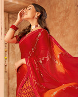 Vishal Prints Cherry Red Printed Georgette Saree With Foil Print And Fancy Border