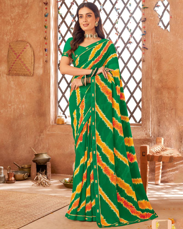 Vishal Prints Dark Sea Green Printed Georgette Saree With Fancy Border