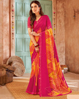 Vishal Prints Amaranth Pink Printed Georgette Saree With Fancy Border