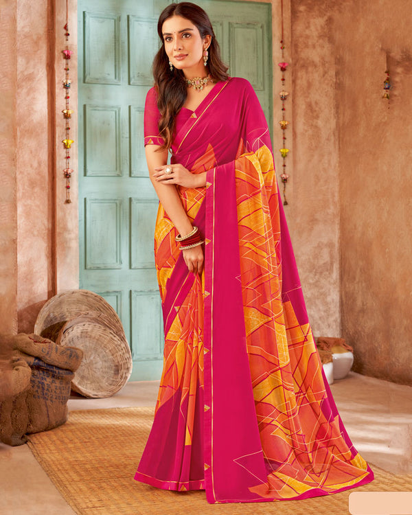 Vishal Prints Amaranth Pink Printed Georgette Saree With Fancy Border