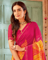 Vishal Prints Amaranth Pink Printed Georgette Saree With Fancy Border