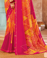 Vishal Prints Amaranth Pink Printed Georgette Saree With Fancy Border