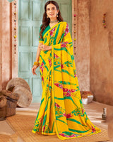 Vishal Prints Golden Yellow Printed Georgette Saree With Fancy Border