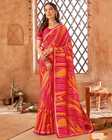 Vishal Prints Red Pink Printed Georgette Saree With Fancy Border