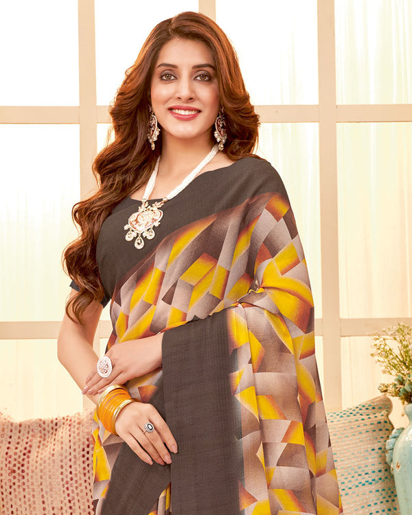 Vishal Prints Kabul Brown Digital Print Brasso Saree With Tassel