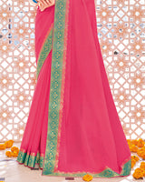 Vishal Prints Red Pink Chiffon Saree With Zari Border