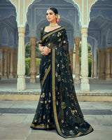 Vishal Prints Black Georgette Saree With Embroidery Work And Border