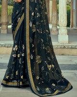 Vishal Prints Black Georgette Saree With Embroidery Work And Border