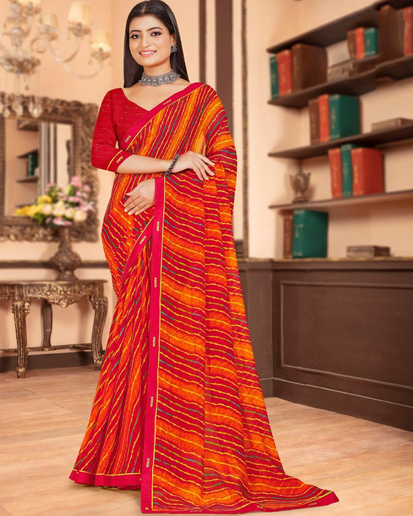 Vishal Prints Dark Red Printed Georgette Saree With Fancy Border