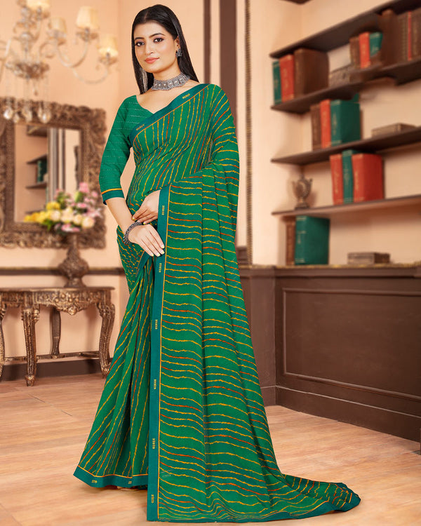 Vishal Prints Dark Sea Green Printed Georgette Saree With Fancy Border